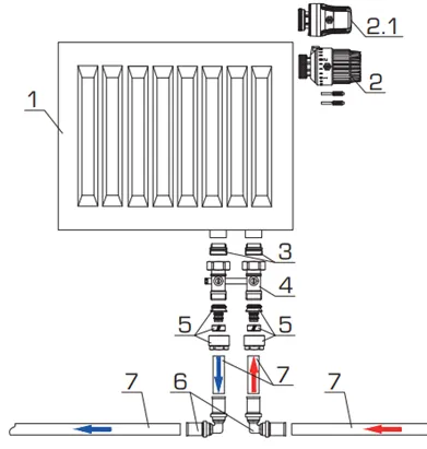 Схема обвязки радиатора для однотрубной системы