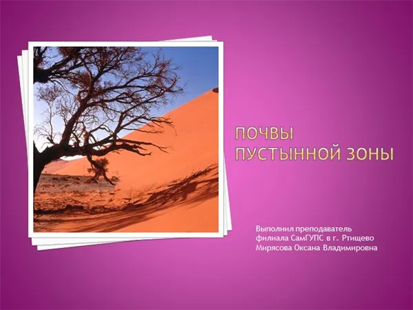 Почвы пустынной зоныВыполнил преподаватель филиала СамГУПС в г. Ртищево Миряс. 