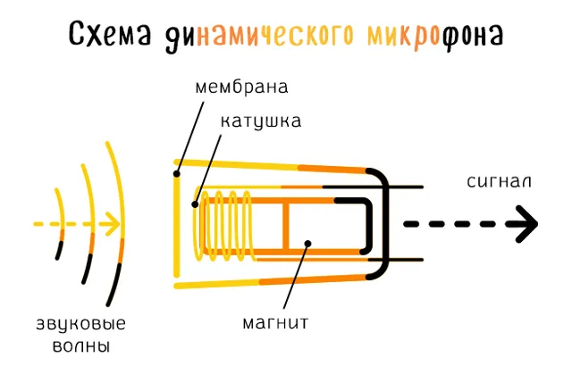 Схема стандартного динамического микрофона