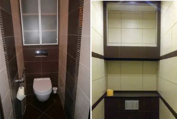 Матовое стекло и зеркало - тоже возможные варианты фасадов для шкафа в туалете 