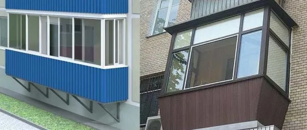 Недорого обшить балкон снаружи можно металлическим сайдингом или профлистом