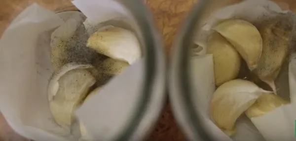 Так выглядит на зубках чеснока поражение серой гнилью. Фото с сайта youtube.com