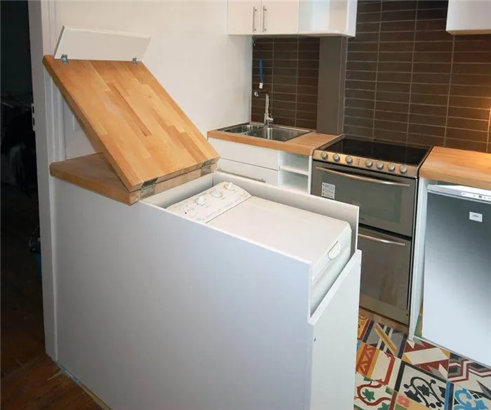 стиральная машина хром в белом гарнитуре