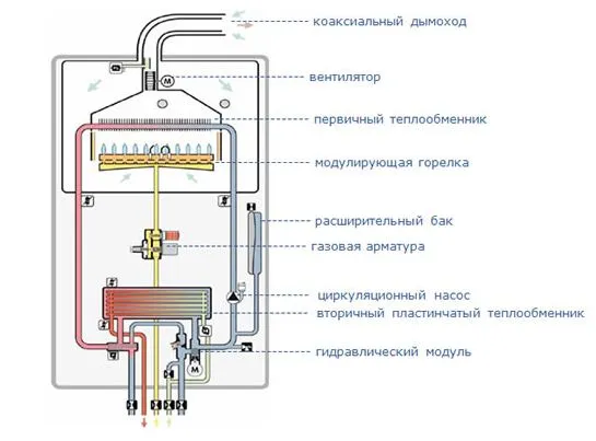 Схема устройства двухконтурного газового котла