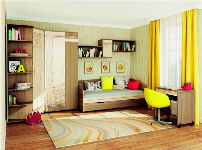 Интерьер комнаты подростка с кроватью в интерьере классической конструкции