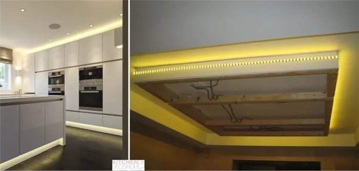 LED подсветка потолка кухни