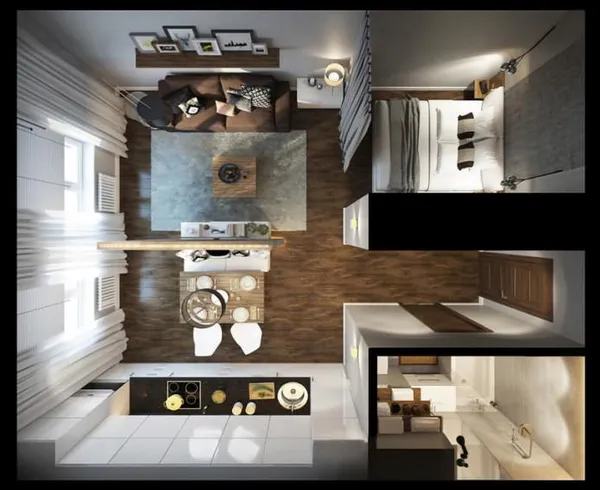 Дизайн квартирыстудии 30 кв м фото интерьера идеи расстановки мебели освещение Как обустроить маленькую квартиру 30 кв м